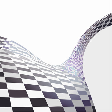 Abstract checkered pattern with a wavy, distorted perspective on a white background