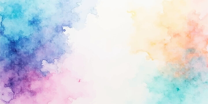 Hand painted abstract watercolor background featuring a colorful sky texture with artistic ink splashes and vintage paper paint patterns