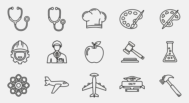Collection of career icons representing different professions and industries.