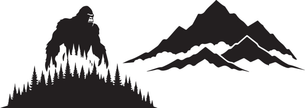 Bigfoot, mountain, silhouette icons, black, vector graphics