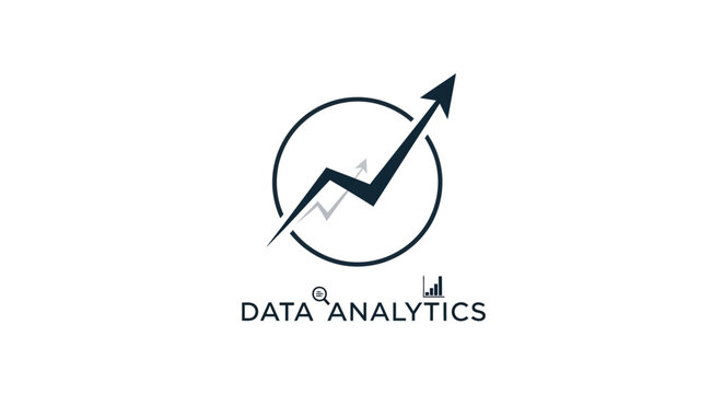 Data analytics logo with growth arrow and financial chart icon