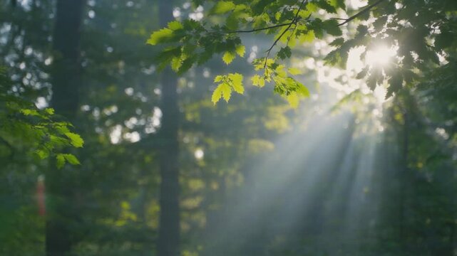 Sunlight Rays Filtering Through Forest Leaves Generative AI