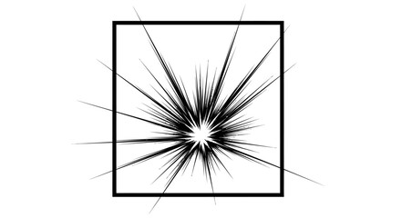 Abstract black starburst explosion graphic within a square frame on white background. © Insyirah_Munawwar
