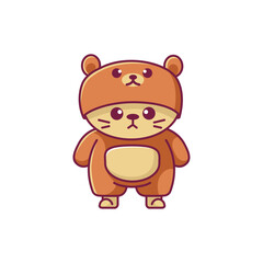 Fototapeta premium Cute Cat Wearing Bear Costume Illustration