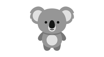 Obraz premium Cute and simple illustration of a friendly gray koala bear sitting and facing forward on a plain white background.