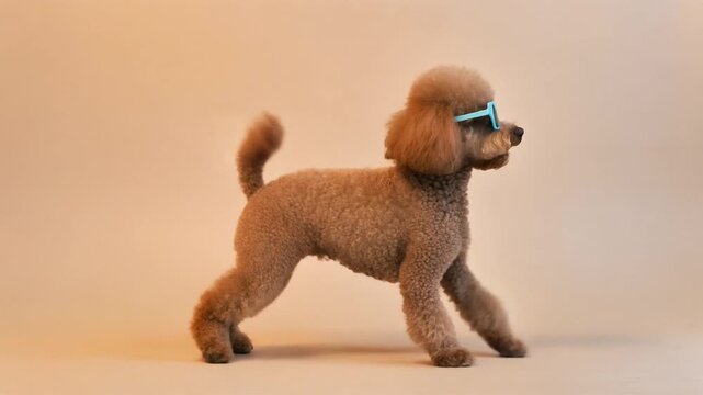 Cute Dancing Toy Poodle Wearing Blue Sunglasses Generative AI
