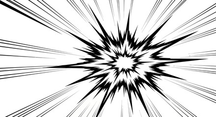 Black and white manga style radial explosion speed lines illustration. © Insyirah_Munawwar