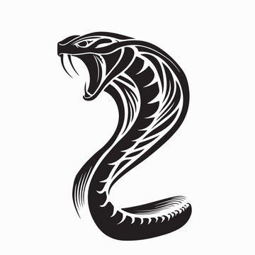 Aggressive Snake Attacking with Open Mouth Logo Vector On White Background