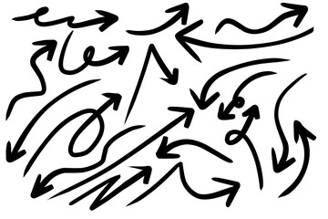 Fototapeta premium A collection of various hand-drawn black arrows showing different directions and styles
