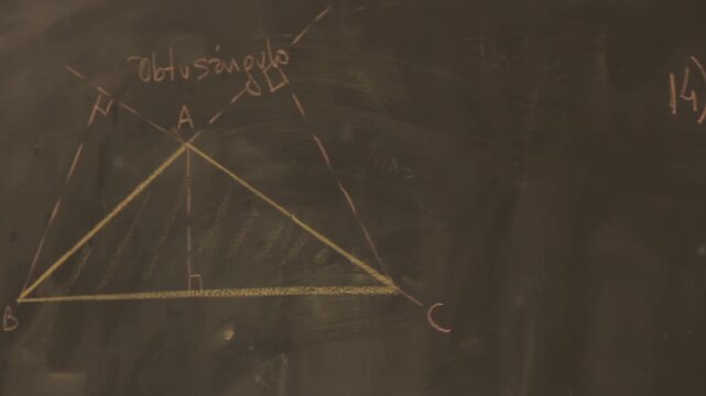 Panning Shot of Geometry Triangles and Formulas on a School Blackboard - 4K