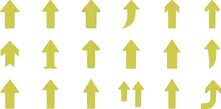 Group of yellow arrow graphics primarily indicating upward movement and direction.