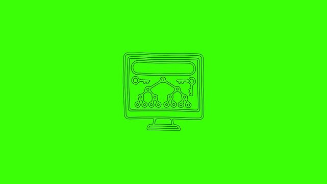 Computer Security and Data Hierarchy Sketch Icon on Green Screen