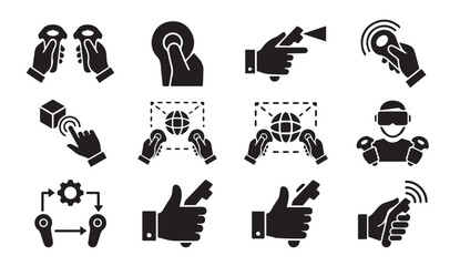Virtual reality gaming and interactive controls icons with controllers, joystick © Vector Galaxy