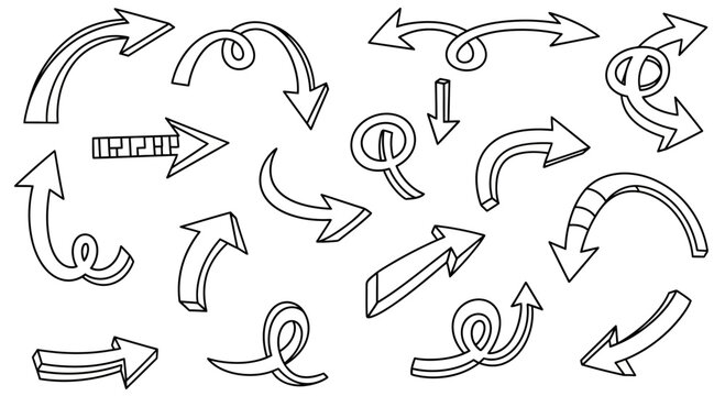 Set of Hand Drawn Doodle Arrows for Design.