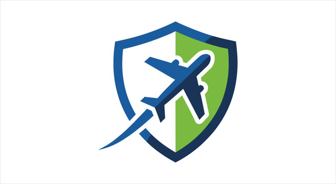 Airplane and Shield Logo for Travel Security.