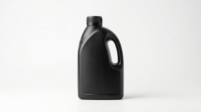 Black engine oil bottle mockup isolated on white background realistic product packaging design minimal studio lighting clean modern container template automotive lubricant branding concept advertising