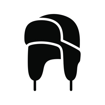 Black trapper hat icon for winter clothing and cold weather protection Vector
