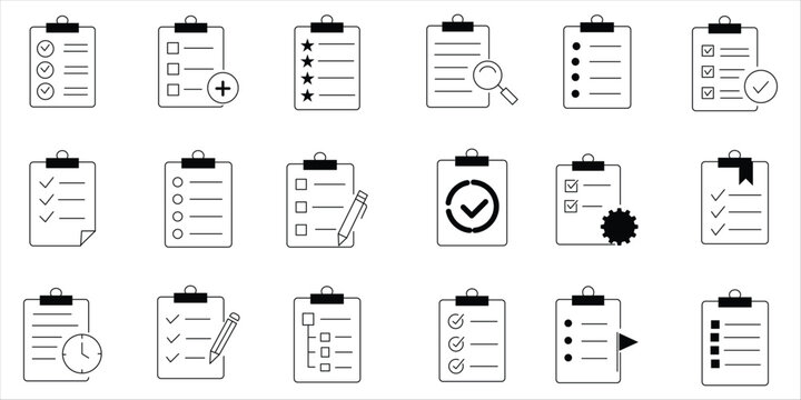 Clipboard icon set. Checklist on the clipboard icon vector