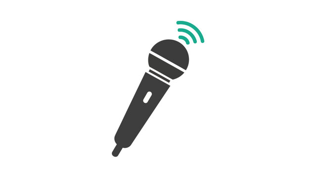 Wireless microphone with green sound waves icon