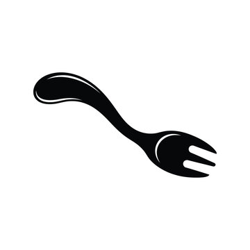 Simple black silhouette icon of a curved dinner fork for eating and food design Vector