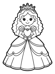 Fototapeta premium Crowned Princess Illustration: A beautifully drawn illustration of a crowned princess, exuding elegance, adorned in a grand ball gown. perfect for any project.