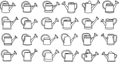 Gardening Watering Cans Black and White Line Art Icons Collection. Outline Doodle Style Symbols. © pixsource