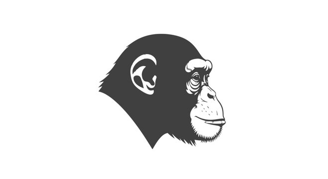 Black and White Chimpanzee Head Illustration.