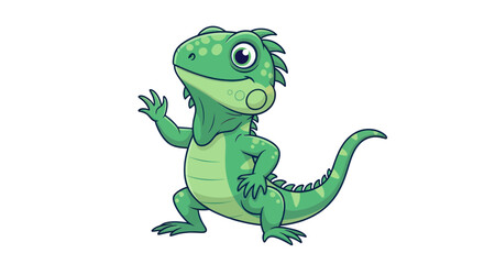 Fototapeta premium Cute cartoon green lizard waving hello, isolated on white background.