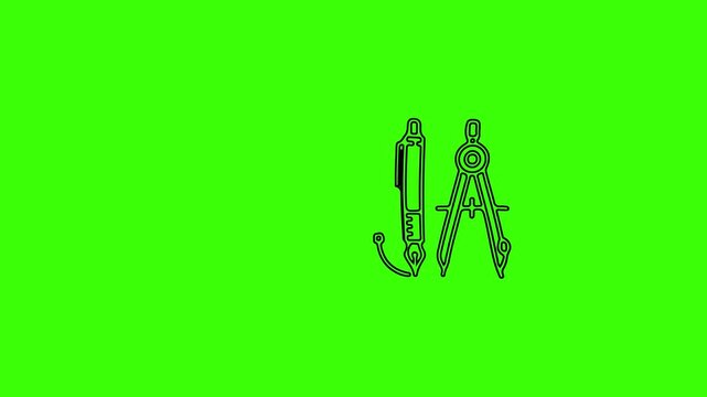 Animated Drawing Pen and Compass Line Art on Green Screen