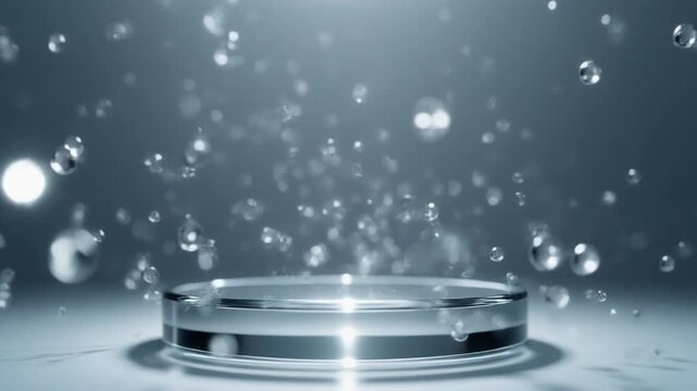 glass podium with bubbles rising