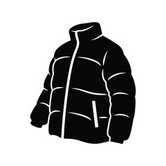 Black winter puffer jacket icon for outdoor clothing and cold weather fashion Vector © alien AZ