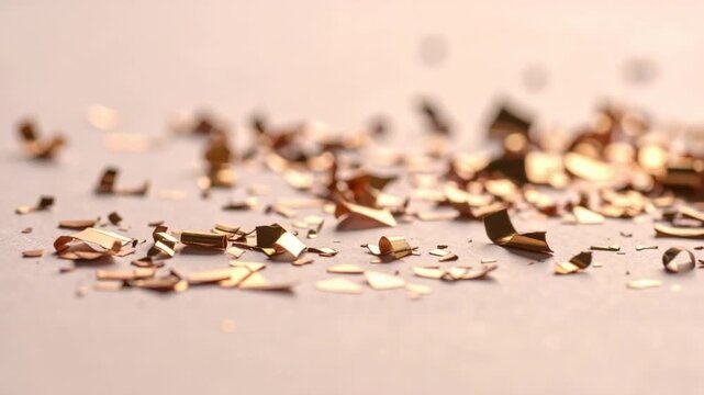 Golden metallic flakes scattered on a surface creating a festive background