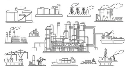 Industrial Factory Buildings Collection Line Art Style. © Sigaling Lin