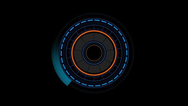 High-Tech HUD Circle Rings Animation with Digital Data Visualization