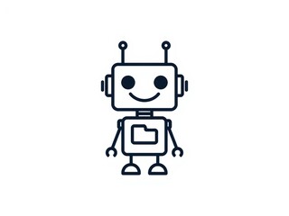 Naklejka premium Cute little robot character icon with a happy face and a folder symbol on its chest for technology and artificial intelligence design projects isolated on white background