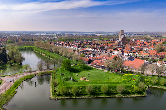 Brielle Bastion Park Aerial Cannon Church Tower Historic Dutch Town Netherlands South Holland Spring