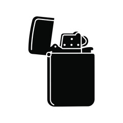 Black and white icon of an open metal cigarette lighter for smoking Vector © alien AZ