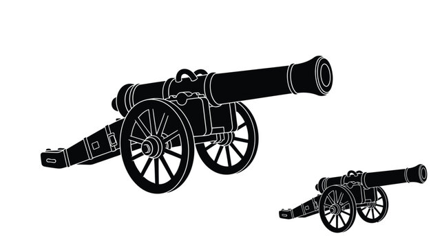 Vintage cannon illustration with detailed design presented as a silhouette