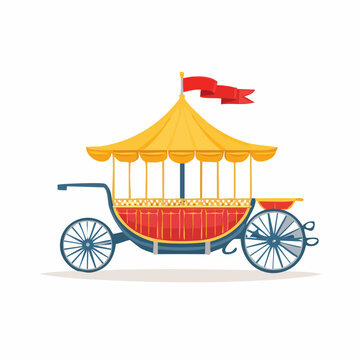 Vintage Circus Wagon with Yellow Canopy and Red Banners
