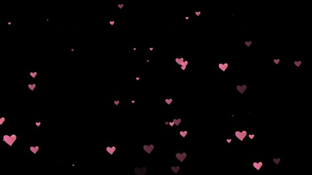 Pink heart are moving in up direction animation , love  icons flying over with  black background. suitable  romantic, wedding and love video alpha channel only 4k, transparent background.