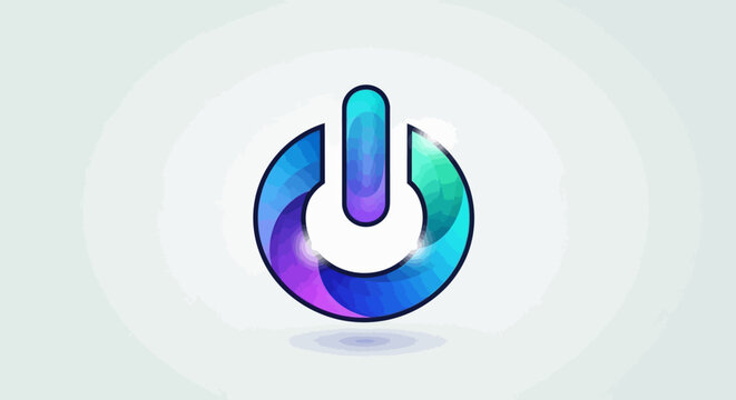 Colorful Power Button Icon on White Background for Technology.