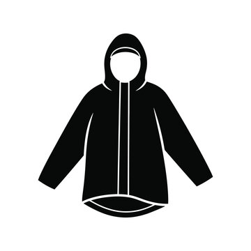 Black winter jacket icon with a hood for cold weather clothing Vector