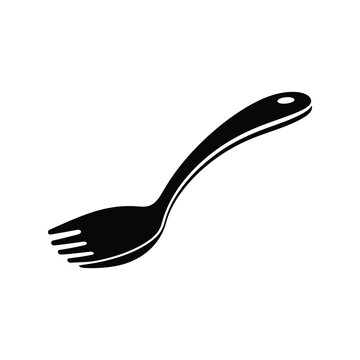 Black spork icon representing a simple combination of a spoon and a fork for eating Vector