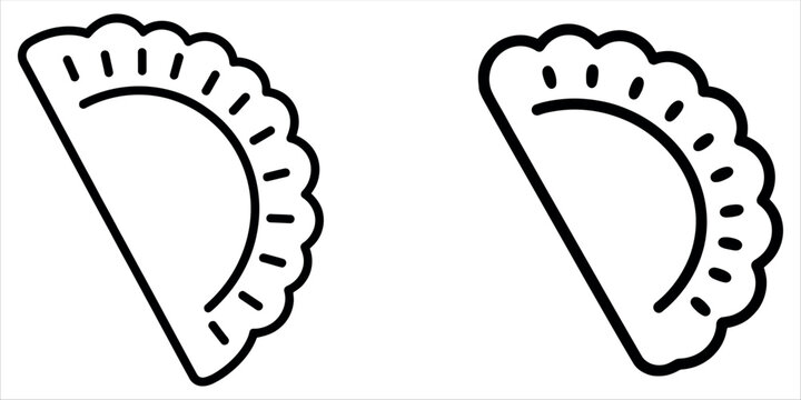 Simple line art illustration of two pierogi dumplings on a white background.