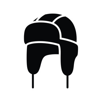 Black winter ushanka hat icon with ear flaps for cold weather clothing Vector