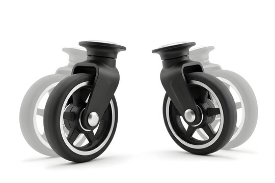pair of black caster wheels on white background