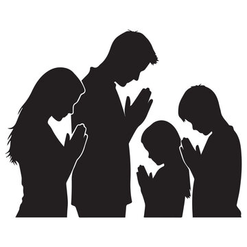Family praying silhouette with silhouette, religion