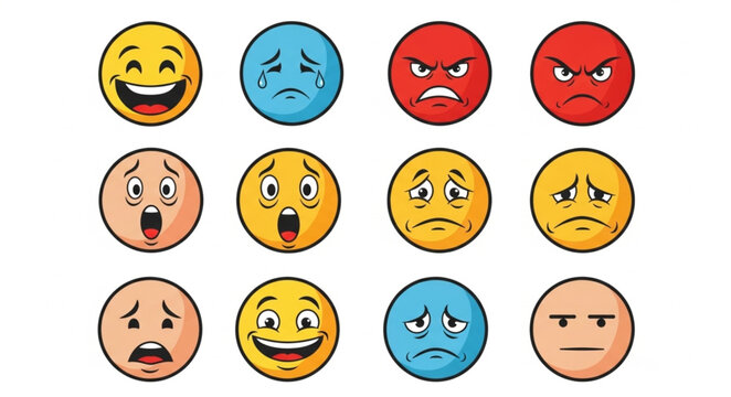 Collection of diverse emoji faces expressing various emotions and moods.