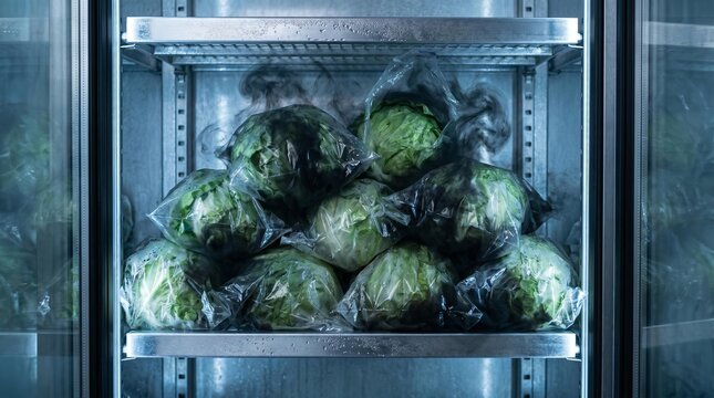 Food Contamination: Lettuce Bags filled with Black Smoke in Fridge