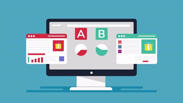AB testing. Split testing. Webpage conversion optimization comparison on desktops. Ideal for digital marketing, web development, ecommerce, and uxui design projects. 2d animation.